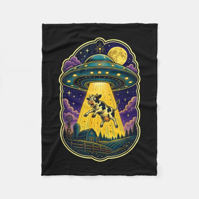 Ufo ko-abduktion rolig alien gård  fleecefilt (Framsidan)
