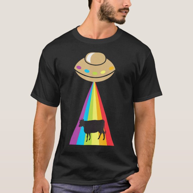 Ufo Ko Regnbåge Stråle Bortförande T Shirt (Framsida)