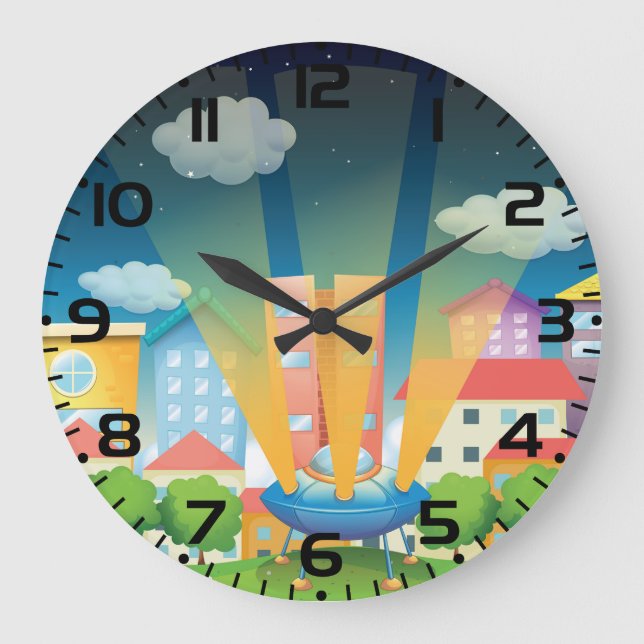 UFO Landing in a Bright City Night Scene Stor Klocka (Framsida)