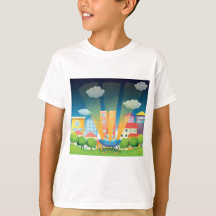 UFO-landning i en ljus stadsnattsscen T Shirt