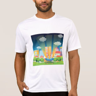 UFO-landning i en ljus stadsnattsscen T Shirt