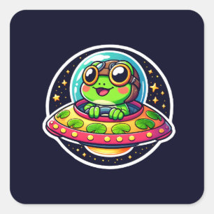 UFO Lycklig Frog Fyrkantigt Klistermärke