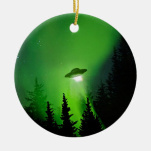 UFO med nordligt ljus Julgransprydnad Keramik