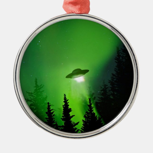 UFO med nordligt ljus Julgransprydnad Metall (Framsidan)