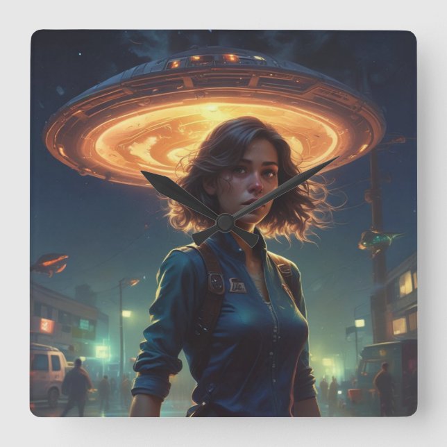 UFO möter av en flicka i staden Fyrkantig Klocka (Framsida)