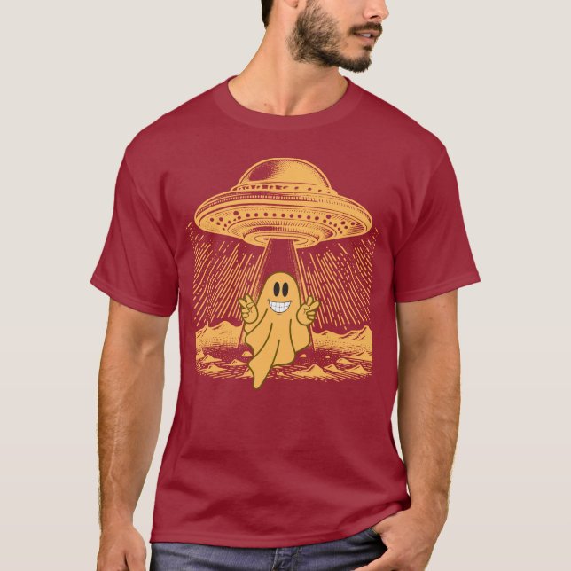 UFO möter dödande Ghost-design T Shirt (Framsida)