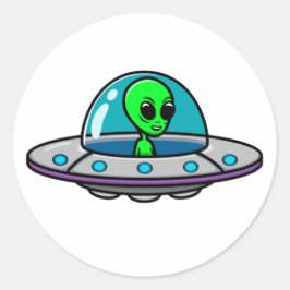 UFO- och Alien Classic Round-fästare Runt Klistermärke