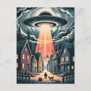 UFO-ontförande natt gatubild Vykort