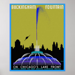 UFO over Chicago - Buckingham Fontän Poster