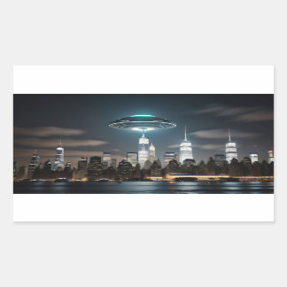 UFO over City Rektangulärt Klistermärke