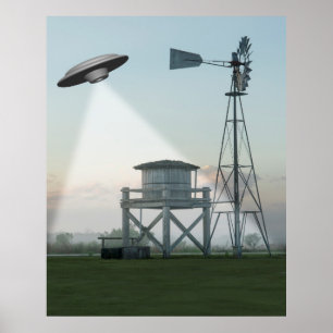 UFO över en landsbygd Poster