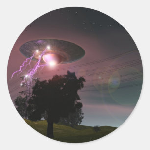 UFO över PowerLine 2-etikett Runt Klistermärke