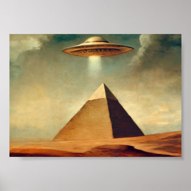 UFO över Pyramid of Giza Painting Poster (Framsidan)