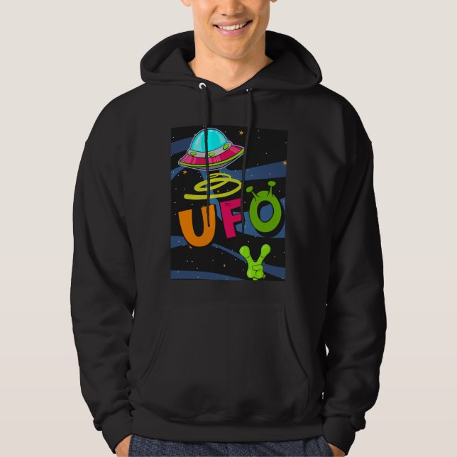 Ufo på rymden säger hej hoodie (Framsida)