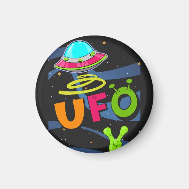 Ufo på rymden säger hej magnet (Framsidan)