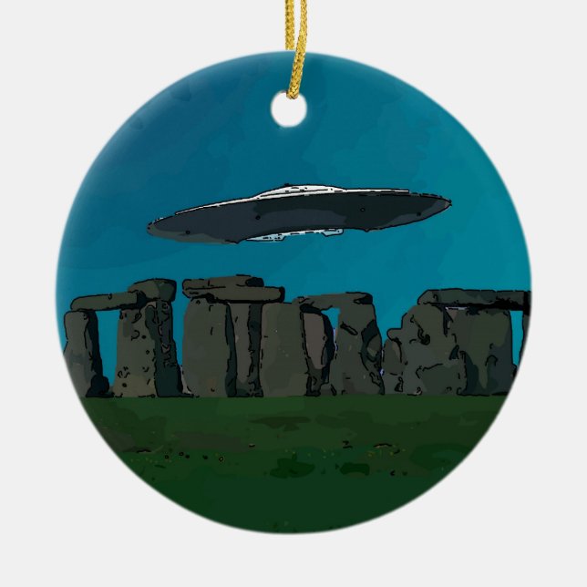 UFO på stenen Henge Julgransprydnad Keramik (Framsidan)
