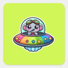 UFO Rainbow Elephant Fyrkantigt Klistermärke