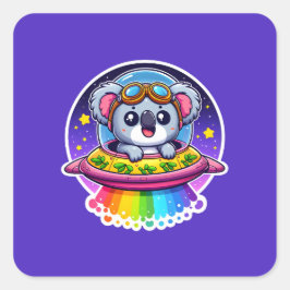 UFO Rainbow Koala Fyrkantigt Klistermärke