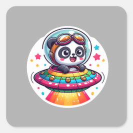 UFO Rainbow Panda Fyrkantigt Klistermärke