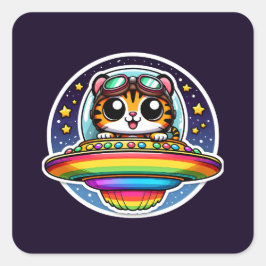 UFO Rainbow Tiger Fyrkantigt Klistermärke