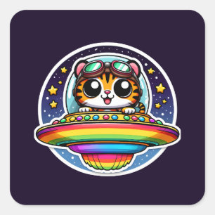 UFO Rainbow Tiger Fyrkantigt Klistermärke