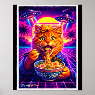 Ufo ramen katt meme retro synthwave 80s grafik poster