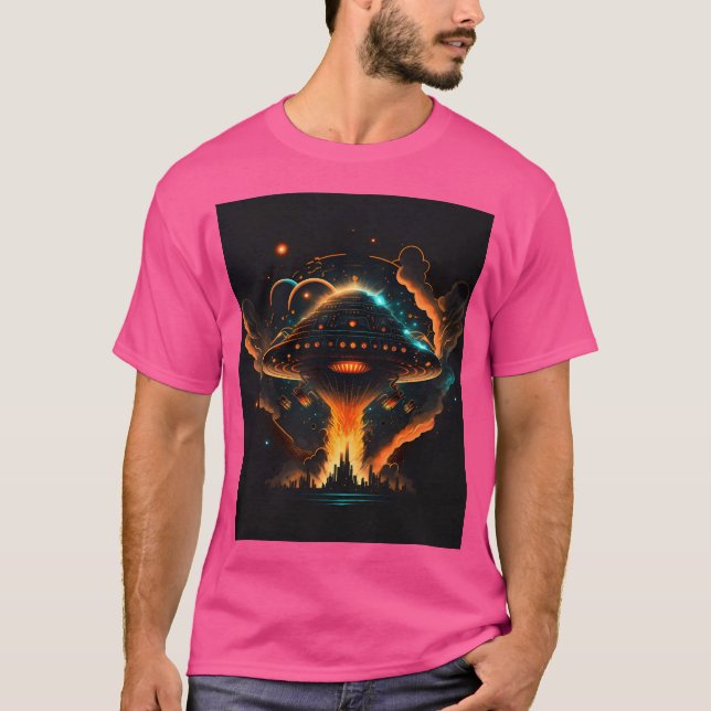 Ufo Retro Abduction City Alien Sci Fi Space Shirt T (Framsida)