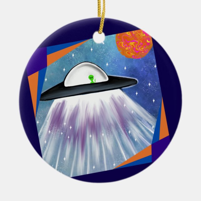 UFO-rymd för Alien rymdskepp Julgransprydnad Keramik (Framsidan)