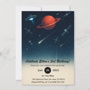 UFO & rymdstation Galaxy Illustrations Födelsedag Inbjudningar