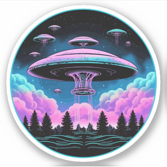 UFO:s Alien Invasion Aesthetic Klistermärken (Framsida)