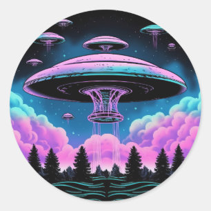 UFO:s Alien Invasion Aesthetic Runt Klistermärke