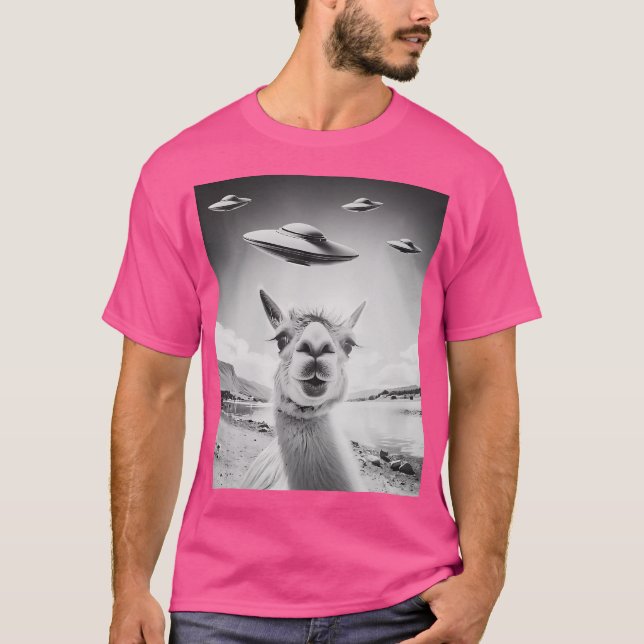 Ufo Selfie Llama T Shirt (Framsida)