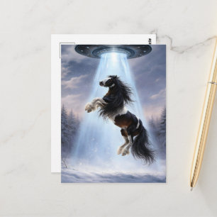 UFO som hämtar en Spotted Gypsy Vanner-häst Vykort