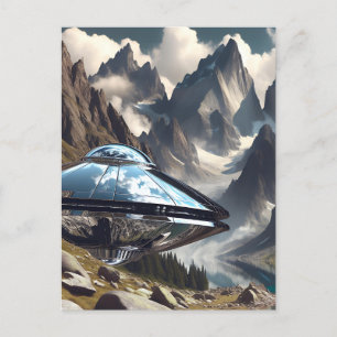 UFO som landade i bergsreflektionen Vykort
