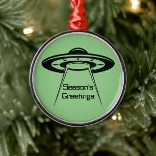 UFO Space Alien Sci Fi Flies Saucer Julgransprydnad Metall