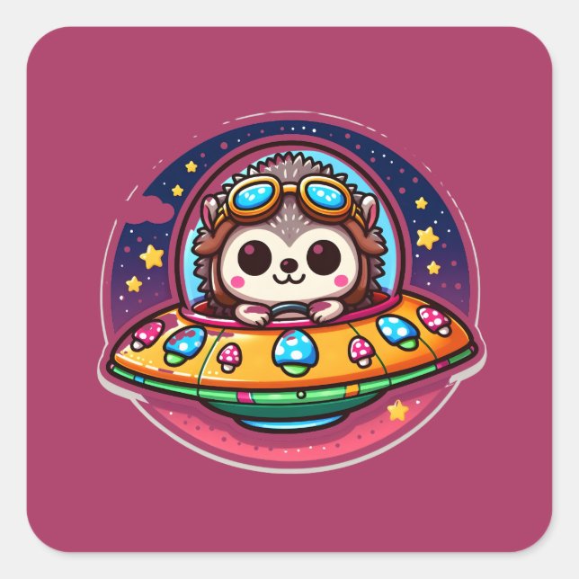 UFO Space Hedgehog Fyrkantigt Klistermärke (Framsida)