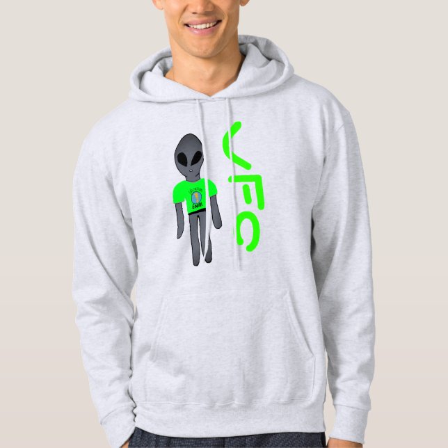 ufo  tecknad  grå utomjordinge  hoodie (Framsida)