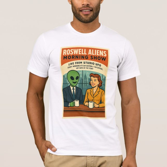 UFO TV Anchorman MorgShow Roswell-Utomjordingar T Shirt (Framsida)