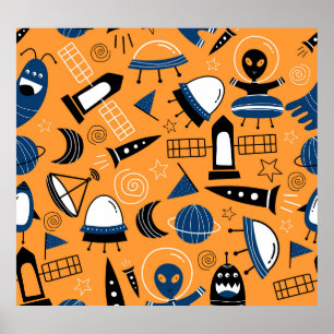 UFO-utlänning, rymdskepp, barn mönster Poster