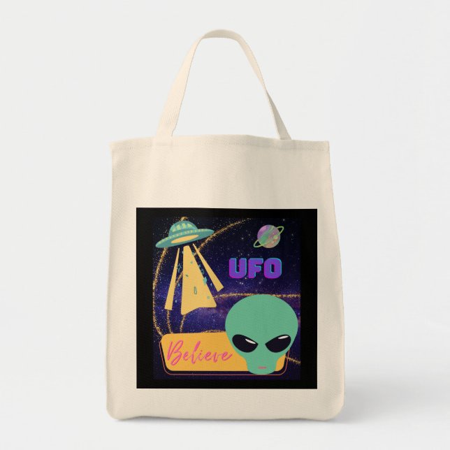 ufo, utomjording tro tygkasse (Framsidan)