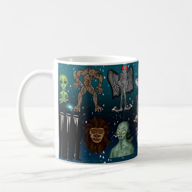 UFO-Utomjordingar Chupacabra Bigfoot Cryptids Kaffemugg (Vänster)