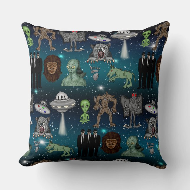 UFO-Utomjordingar Chupacabra Bigfoot Cryptids Kudde (Framsida)