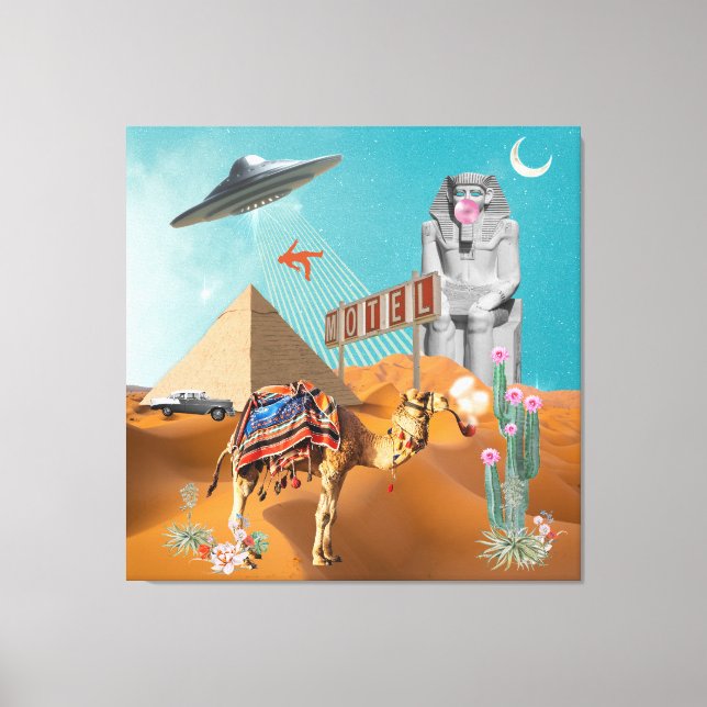 UFO Vacation Egypten Pyramid Hotel Surreal Collage Canvastryck (Framsida)
