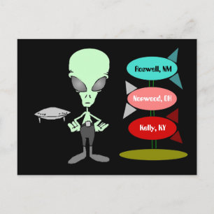 UFO-vykort för synskadade Hetter i mitten av århun Vykort