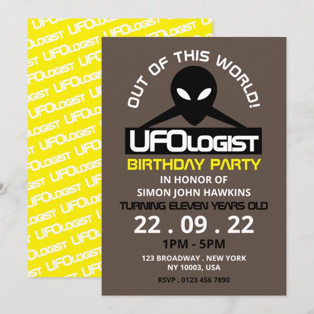 UFOlogist Party, födelsedag Inbjudningar (Fram/baksida)