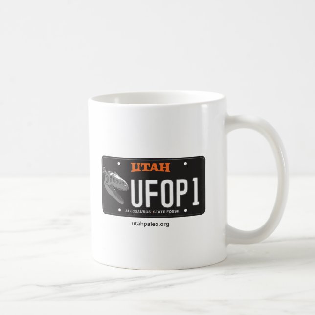 UFOP Logotyp & Allosaurus License Plate 11 oz. Mug Kaffemugg (Höger)