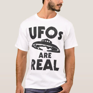 UFOs ÄR VERKLIG svart text Tee Shirt