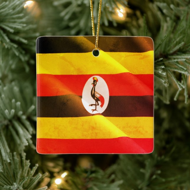 UG002 UGANDA, Wave Flagga. Afrika, Julgransprydnad Keramik (Träd)