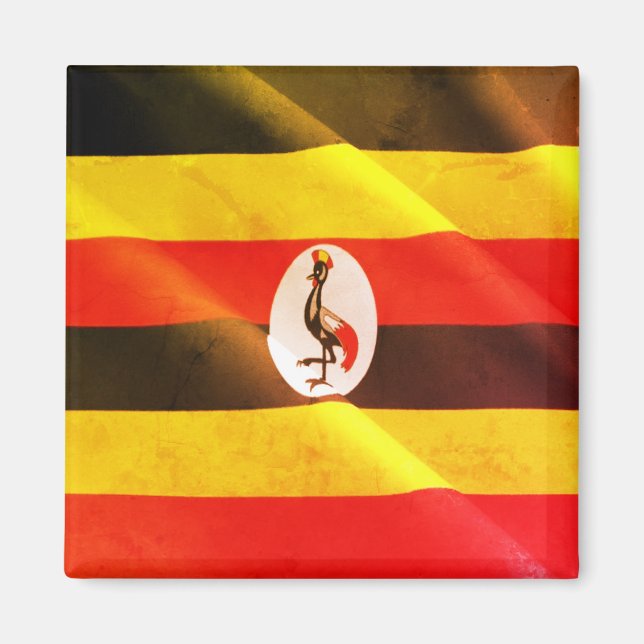UG002 UGANDA, Wave Flagga. Afrika, rygg Magnet (Framsidan)
