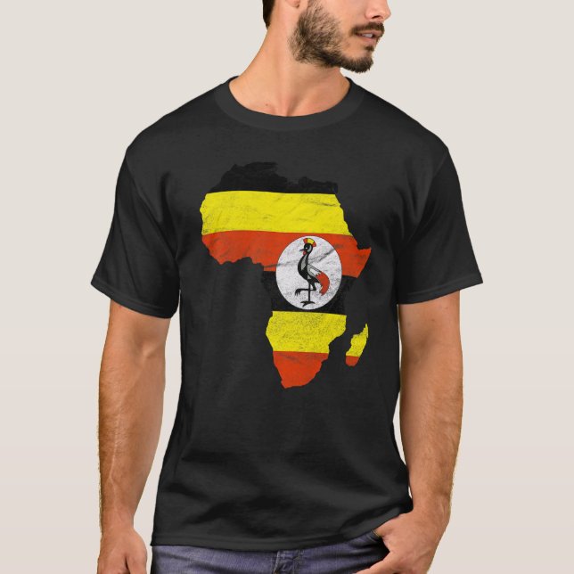 Uganda Flagga Afrika Continent Silhouette Gift for T Shirt (Framsida)